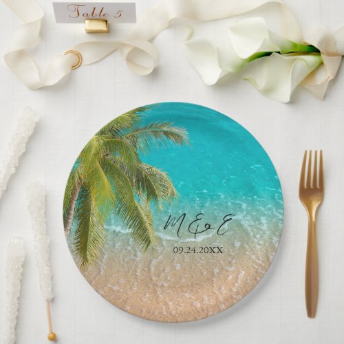 Elegant Tropical Beach Wedding Paper Plates