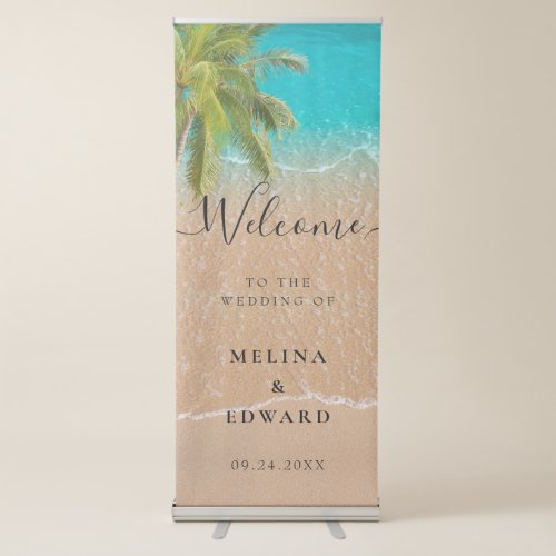 Elegant Tropical Beach Wedding Welcome Retractable Banner