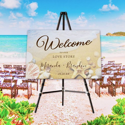 Elegant Tropical Beach Wedding Welcome Sign