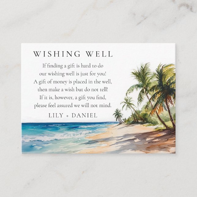 Elegant Tropical Beach Wedding Wishing Well Enclosure Card (Front)