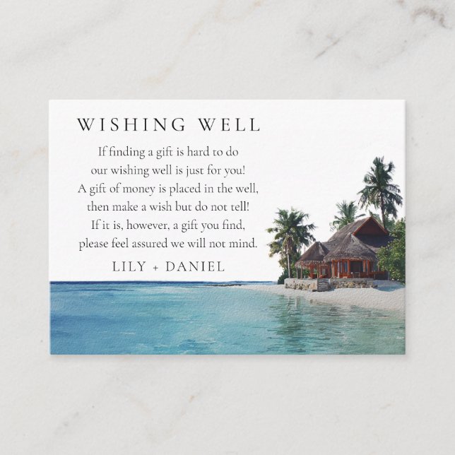 Elegant Tropical Beach Wedding Wishing Well Enclosure Card (Front)