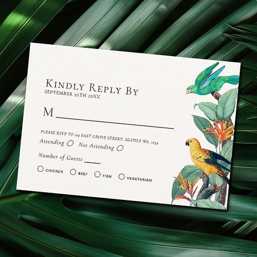 Elegant Tropical Bird Wedding RSVP Enclosure Card