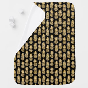 Elegant Tropical Black and Gold Pineapple Pattern Baby Blanket