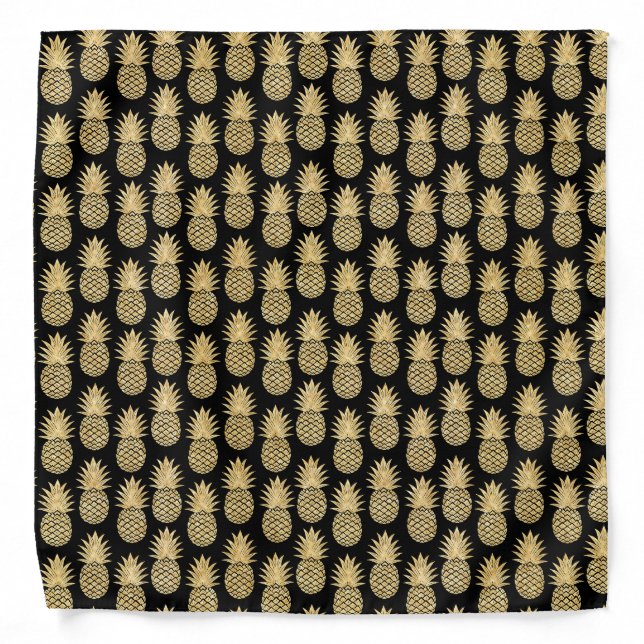 Elegant Tropical Black and Gold Pineapple Pattern Bandana (Front)