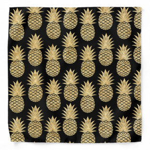 Elegant Tropical Black and Gold Pineapple Pattern Bandana