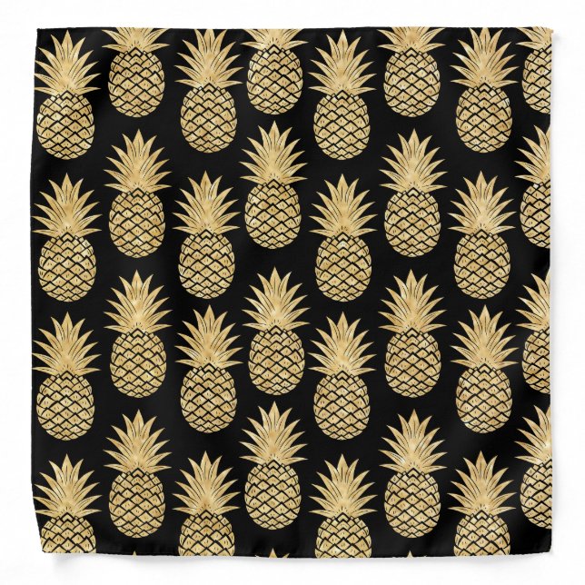 Elegant Tropical Black and Gold Pineapple Pattern Bandana (Front)