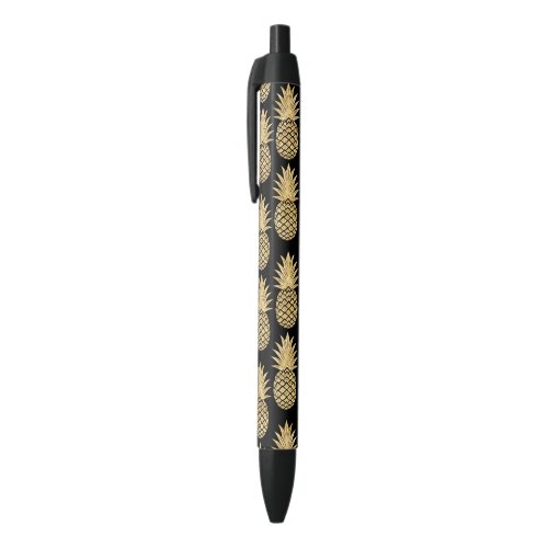 Elegant Tropical Black and Gold Pineapple Pattern Black Ink Pen