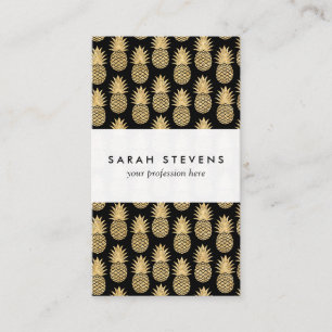 Elegant Tropical Black and Gold Pineapple Pattern Business Card