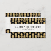 Elegant Tropical Black and Gold Pineapple Pattern Business Card (Front/Back)