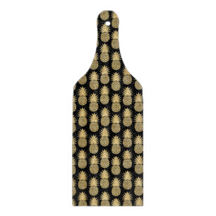 Elegant Tropical Black and Gold Pineapple Pattern Cutting Board