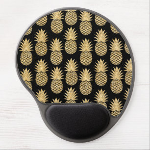 Elegant Tropical Black and Gold Pineapple Pattern Gel Mouse Pad