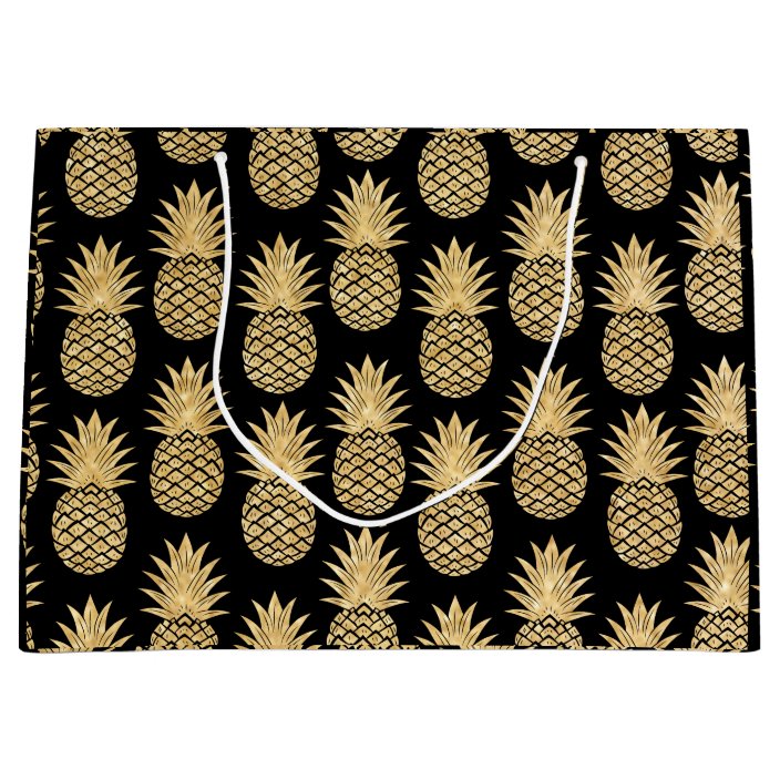 Elegant Tropical Black and Gold Pineapple Pattern Large Gift Bag ...