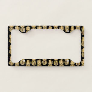 Elegant Tropical Black and Gold Pineapple Pattern License Plate Frame