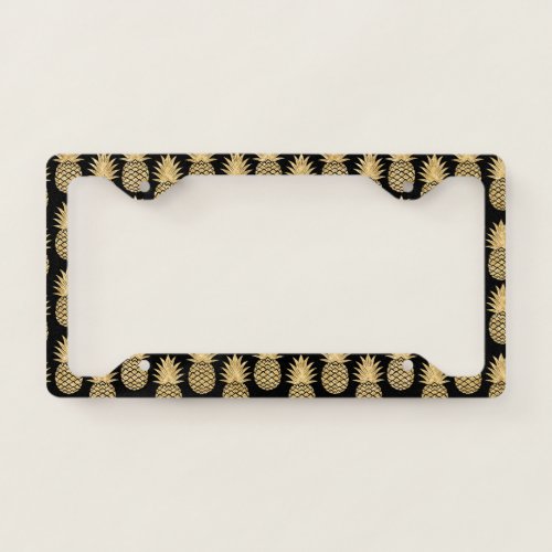 Elegant Tropical Black and Gold Pineapple Pattern License Plate Frame