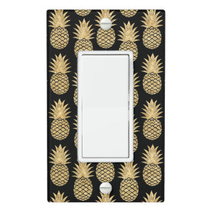 Elegant Tropical Black and Gold Pineapple Pattern Light Switch Cover