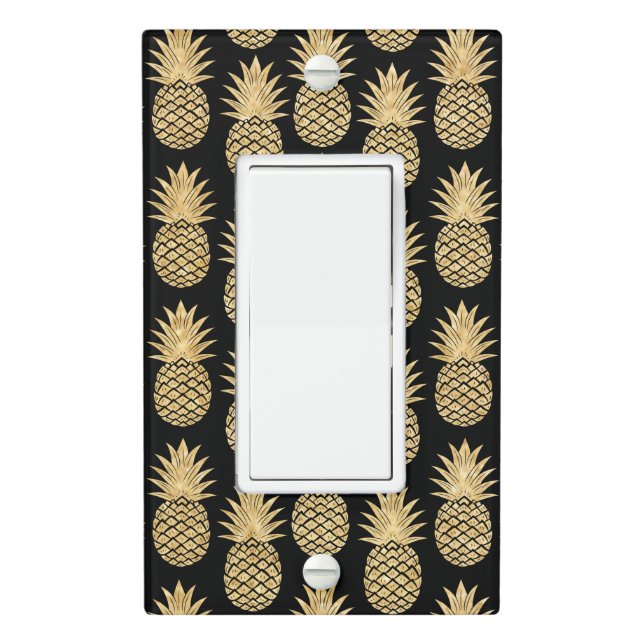 Elegant Tropical Black and Gold Pineapple Pattern Light Switch Cover (In Situ)