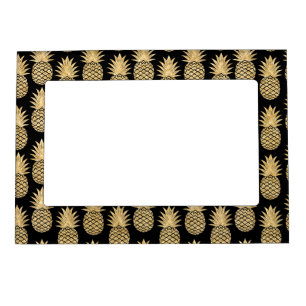 Elegant Tropical Black and Gold Pineapple Pattern Magnetic Frame