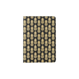 Elegant Tropical Black and Gold Pineapple Pattern Passport Holder