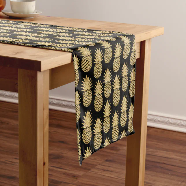 Elegant Tropical Black and Gold Pineapple Pattern Short Table Runner ...