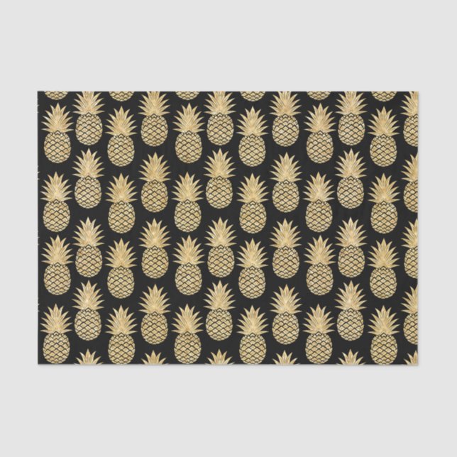 Elegant Tropical Black and Gold Pineapple Pattern Tissue Paper (Front)