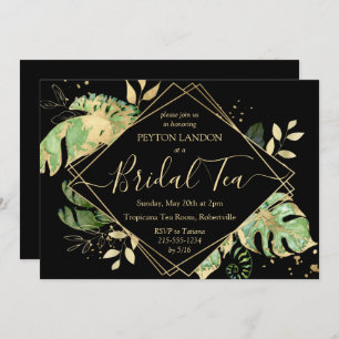 Elegant Tropical Black & Gold Bridal Shower Tea In Invitation