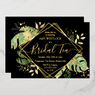 Elegant Tropical Black Gold Foil Bridal Shower Tea Invitation