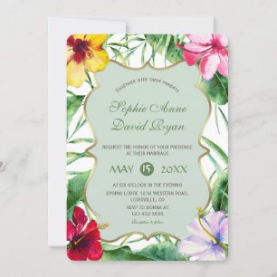 Elegant Tropical Bloom Hibiscus Gold Wedding Invitation