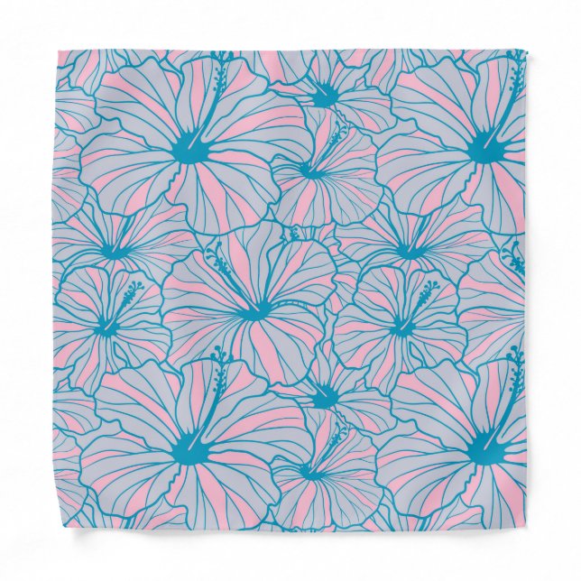 Elegant Tropical Blue Floral Hibiscus Pattern | Bandana (Front)