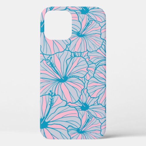 Elegant Tropical Blue Floral Hibiscus Pattern  iPhone 12 Pro Case