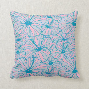 Elegant Tropical Blue Floral Hibiscus Pattern   Throw Pillow