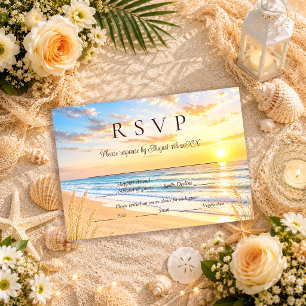 Elegant Tropical Blue Ocean Waves Beach Wedding RSVP Card