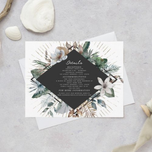 Elegant Tropical Botanical Diamond Wedding Details Enclosure Card