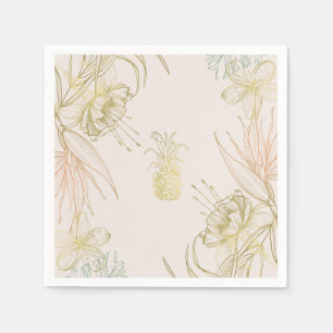 Elegant Tropical Botanical Floral Gold Blush Napkins