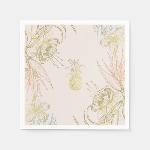 Elegant Tropical Botanical Floral Gold Blush Napkins