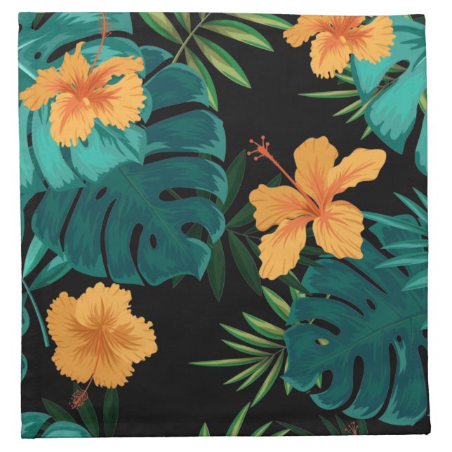 Elegant Tropical Botanical Floral & Leaves Art | Cloth Napkin (Front)