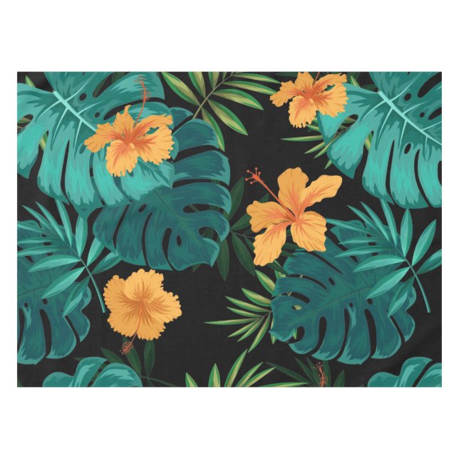 Elegant Tropical Botanical Floral & Leaves Art | Tablecloth (Front (Horizontal))