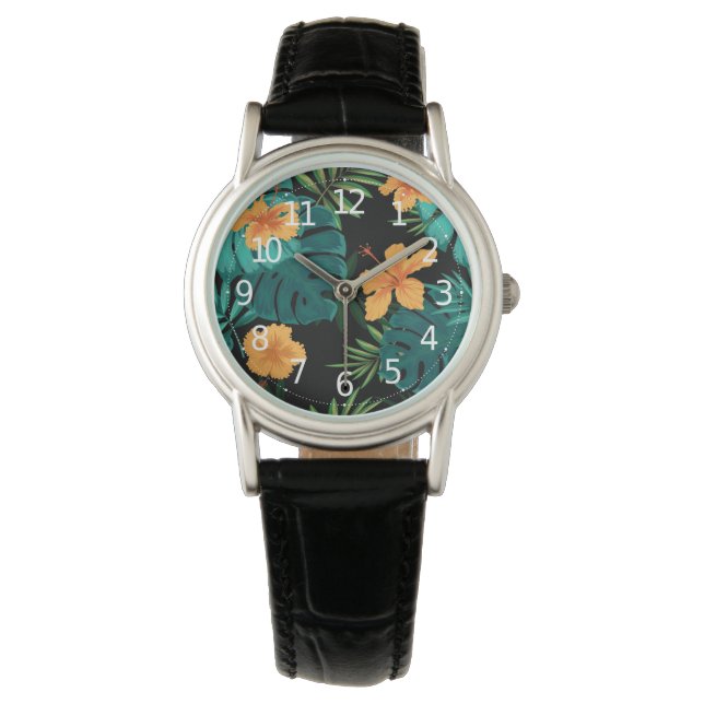 Elegant Tropical Botanical Floral & Leaves Art | Watch (Front)