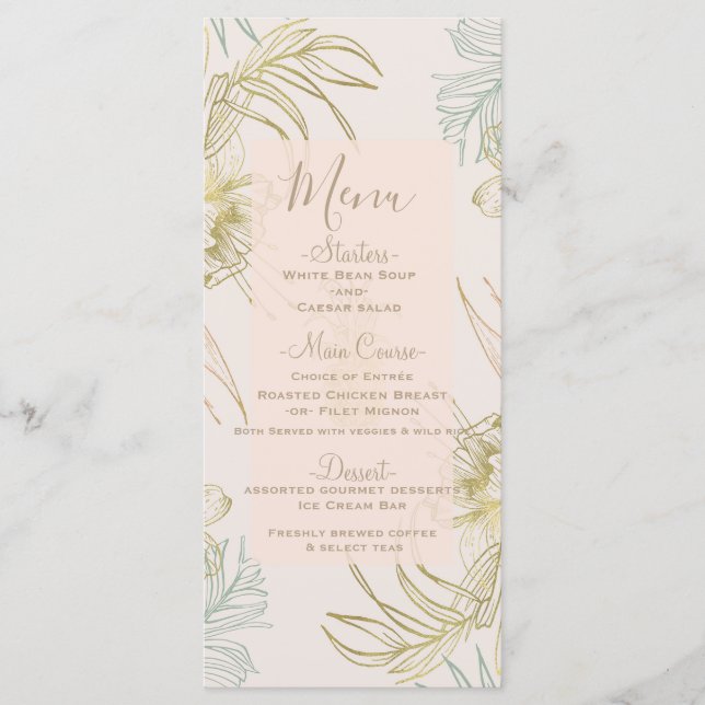 Elegant Tropical Botanical Floral Wedding Menu (Front)