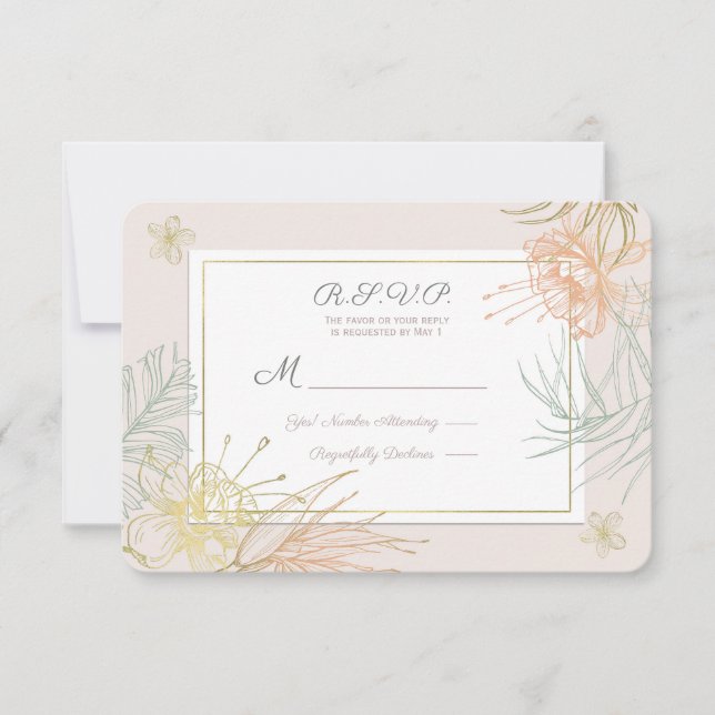 Elegant Tropical Botanical Floral Wedding RSVP (Front)