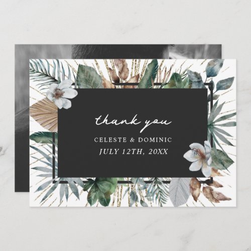 Elegant Tropical Botanical Wedding Photo Thank You