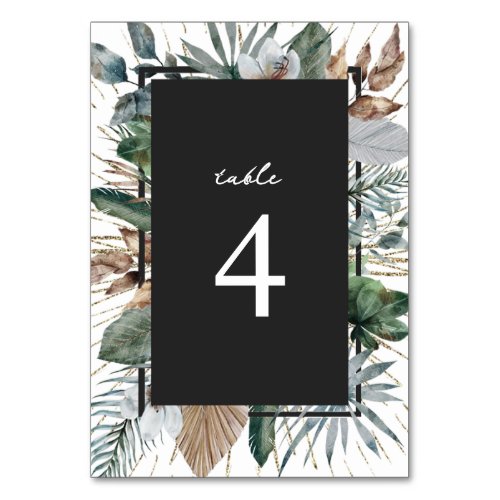 Elegant Tropical Botanical Wedding Table Number