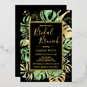 Elegant Tropical Bridal Brunch Shower Black & Gold Foil Invitation