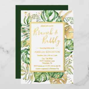 Elegant Tropical Brunch & Bubbly Bridal Shower Foil Invitation
