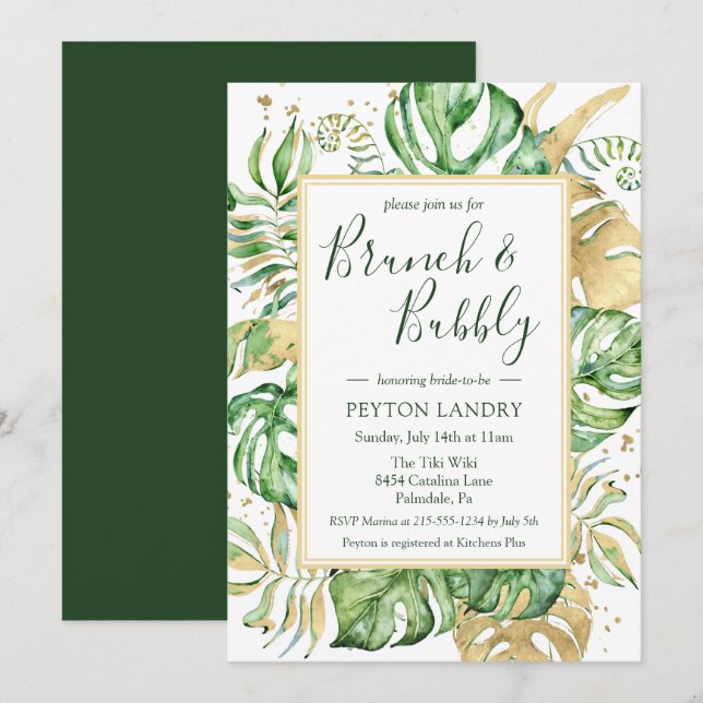 Elegant Tropical Brunch & Bubbly Bridal Shower Invitation (Front/Back)