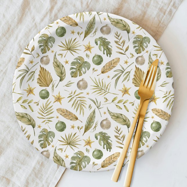 Elegant Tropical Christmas Watercolor Paper Plates (Creator Uploaded)