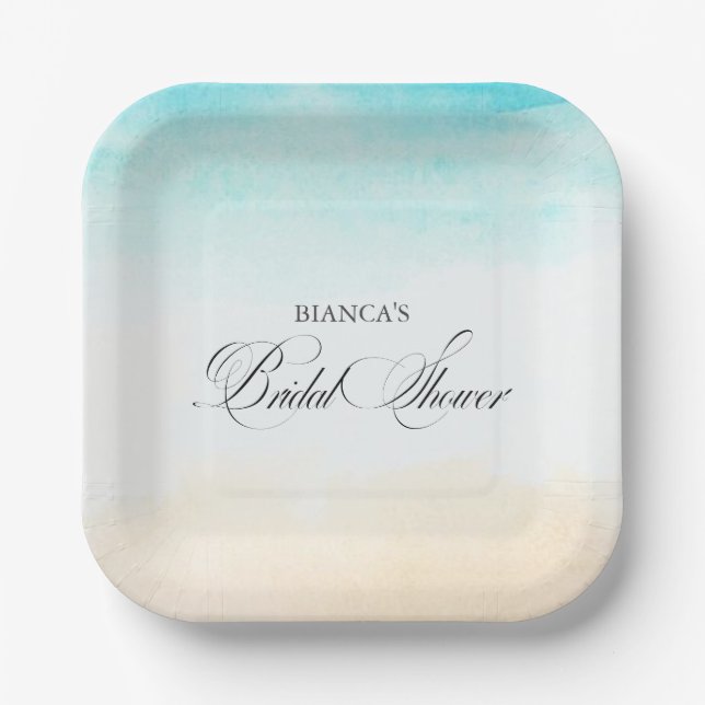 Elegant Tropical Coastal Bridal Shower Paper Plates (Front)