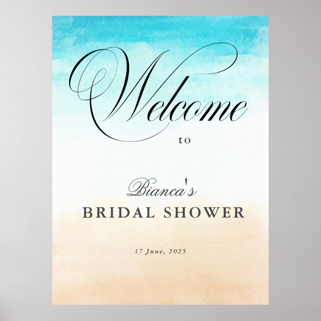 Elegant Tropical Coastal Bridal Shower Poster (Front)