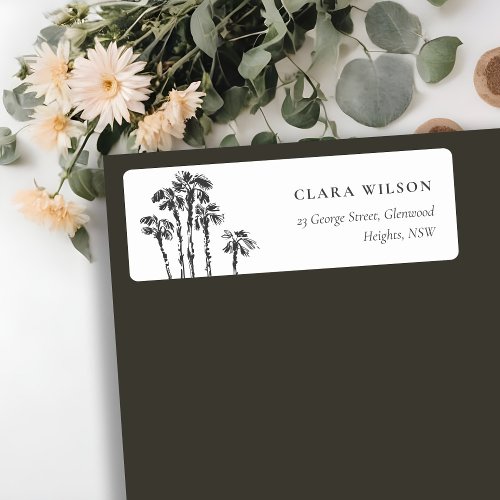 Elegant Tropical Coastal Palm Tree Sketch Address Label