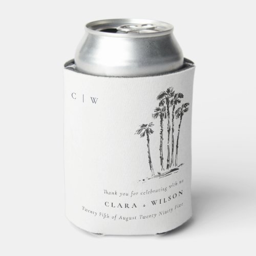 Elegant Tropical Coastal Palm Tree Sketch Wedding Can Cooler