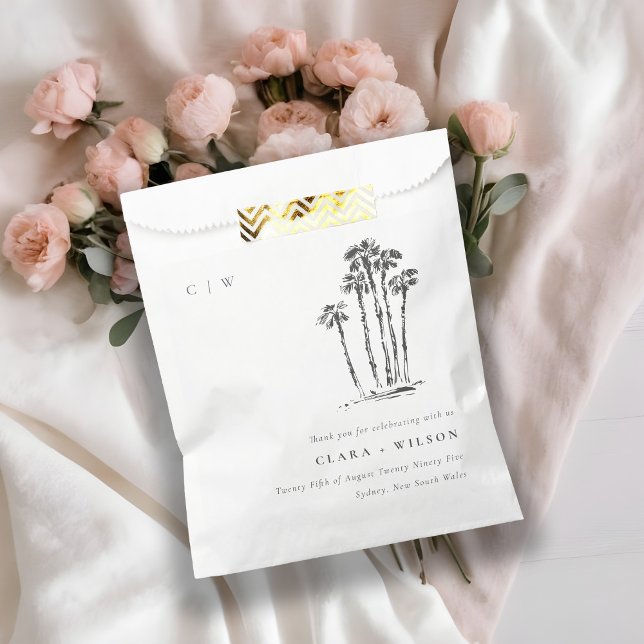 Elegant Tropical Coastal Palm Tree Sketch Wedding Favor Bag (Creator Uploaded)